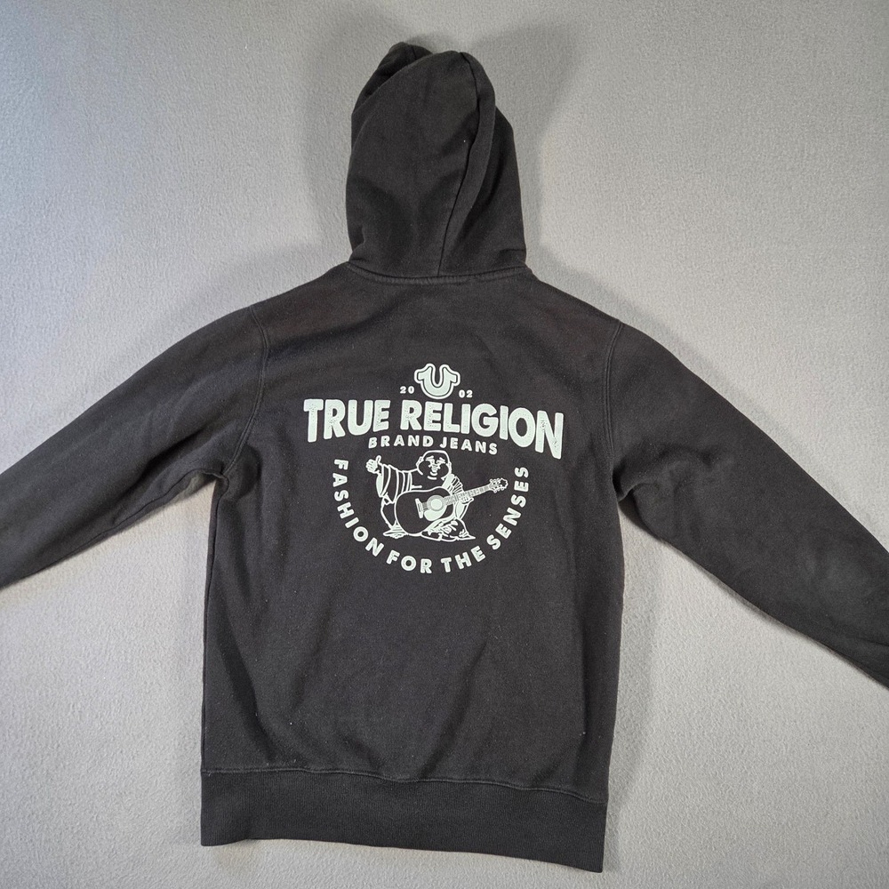True Religion Sweatshirt Mens Small Black Full Zip Hoodie Buddah Hip Hop